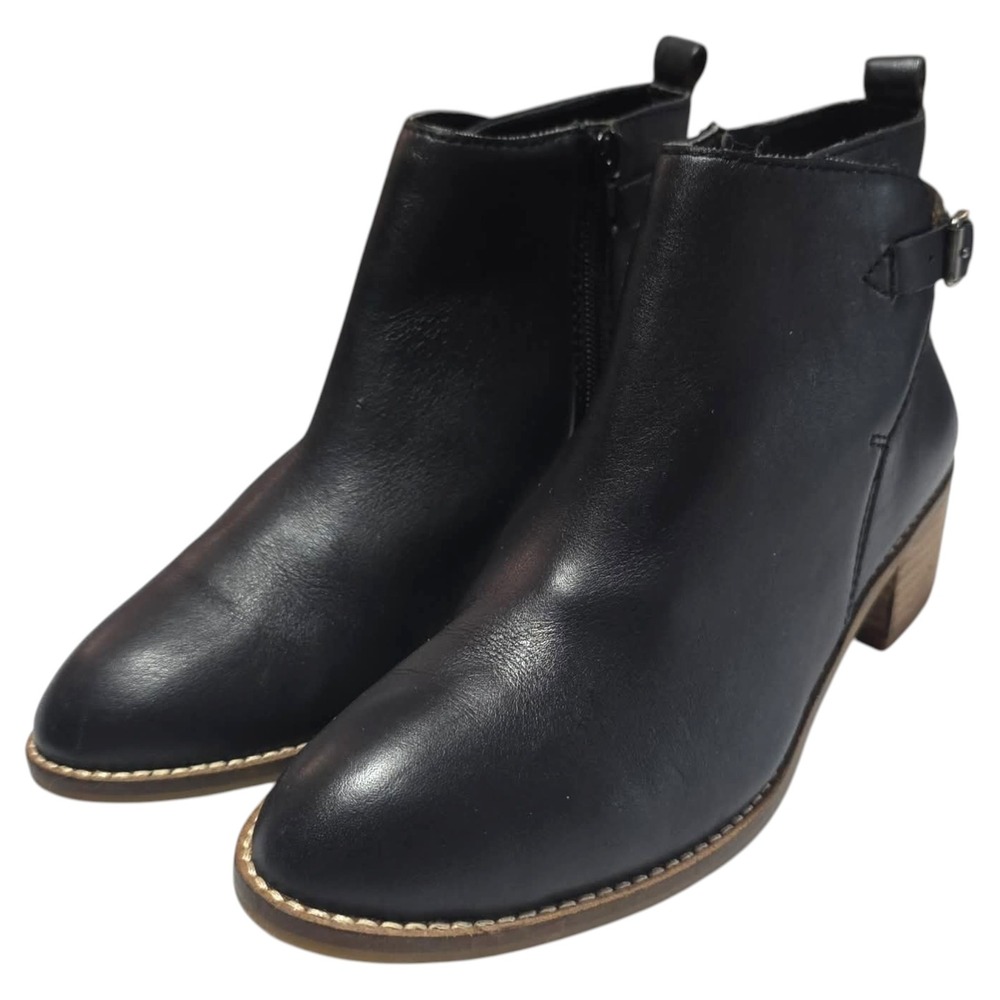 Lucky Brand Harpiee Black Leather Ankle Boots Buckle Block Heel Womens 7M SH317 - Picture 9 of 10